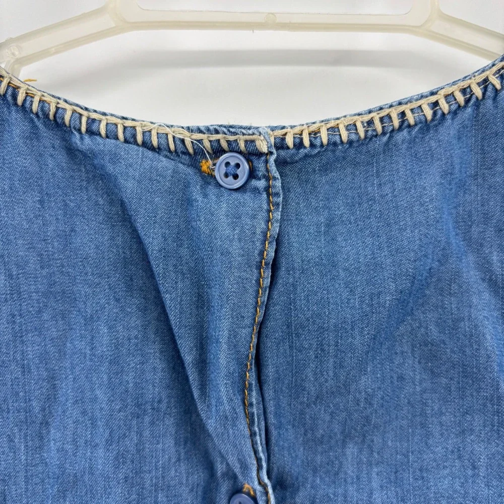 Carter's Embroidered Chambray Top Kids 4 Blue Floral Boho Babydoll Denim Cottage